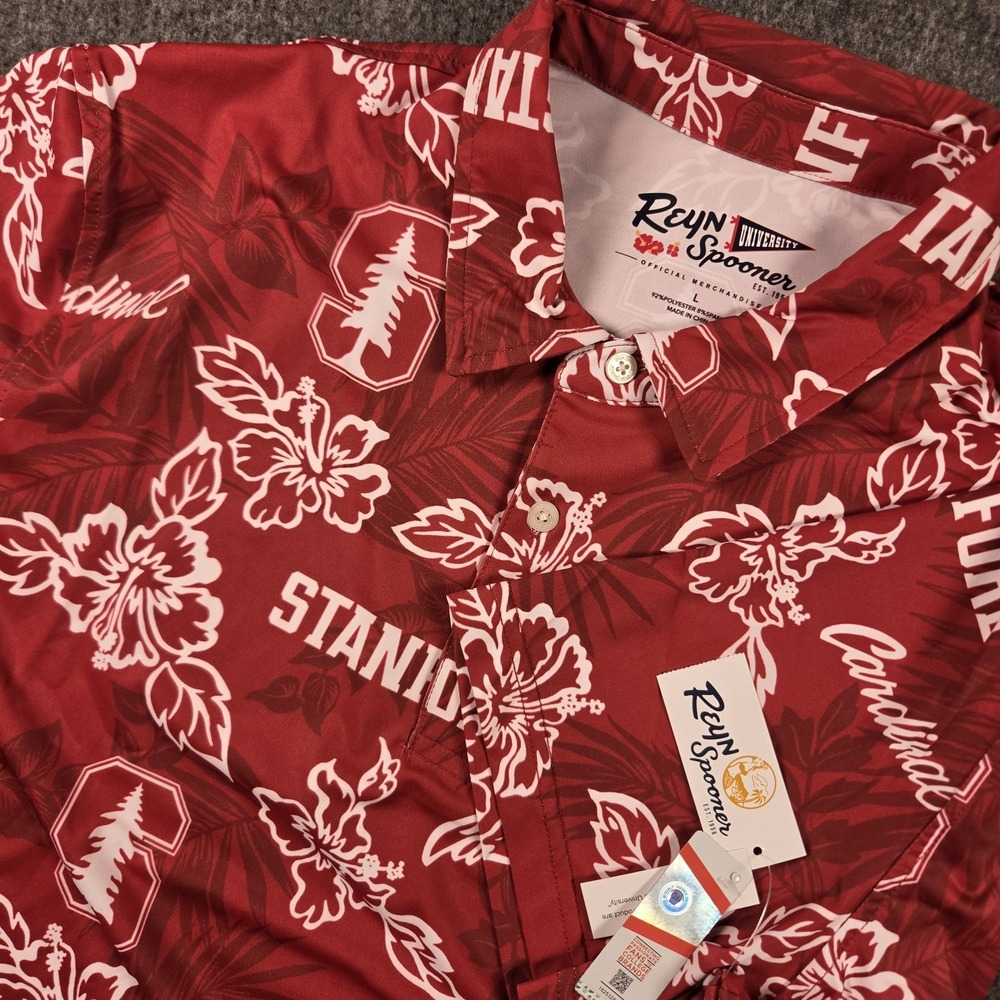 Reyn Spooner Polo Shirt Mens Large Red Stanford University Stretch Performance